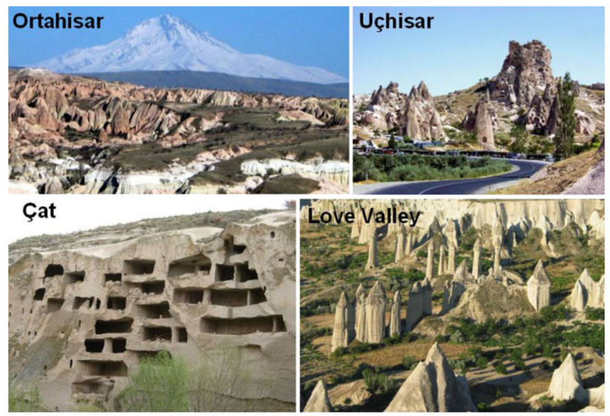 Surface views of entrances at subterranean cities across Cappadocia